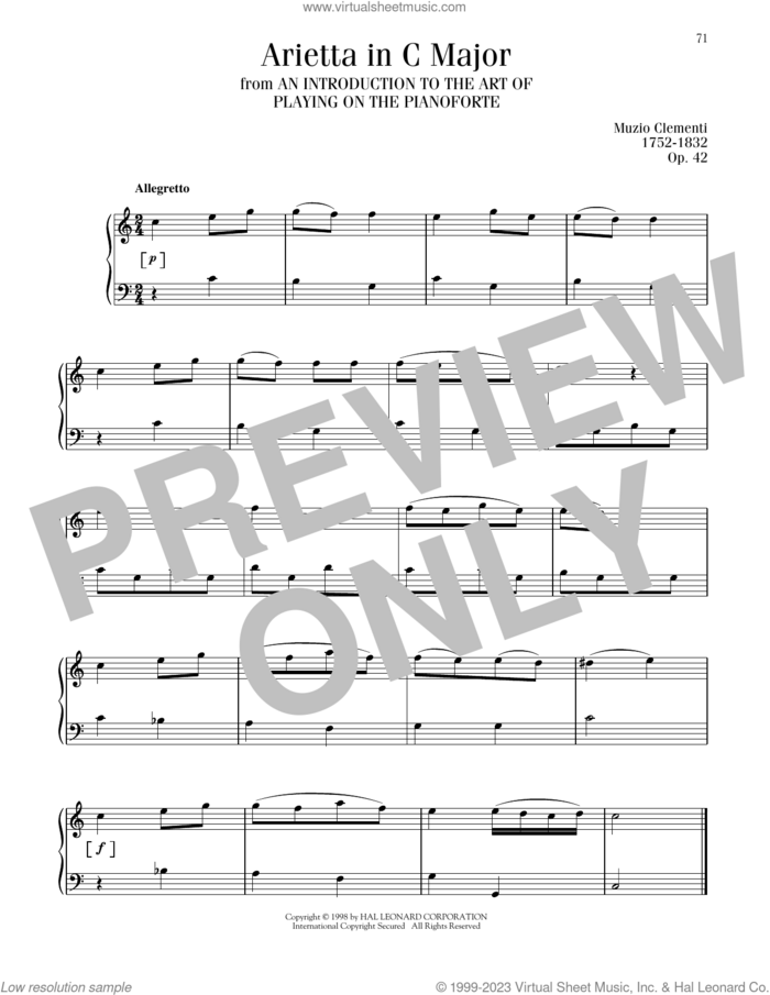 Arietta In C Major, (intermediate) sheet music for piano solo by Muzio Clementi, classical score, intermediate skill level