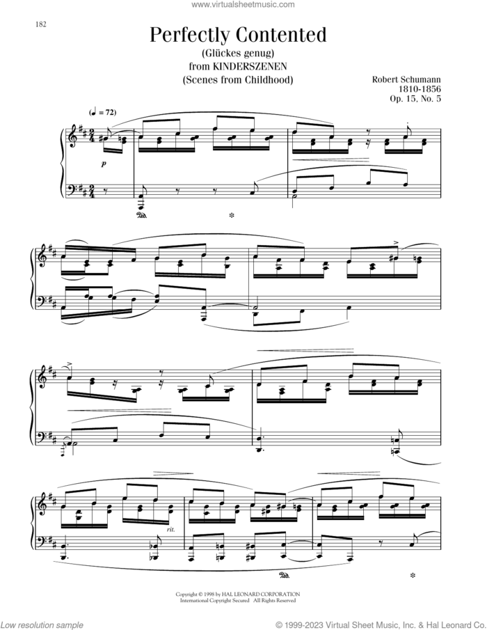 Perfectly Contented, Op. 15, No. 5 sheet music for piano solo by Robert Schumann, classical score, intermediate skill level
