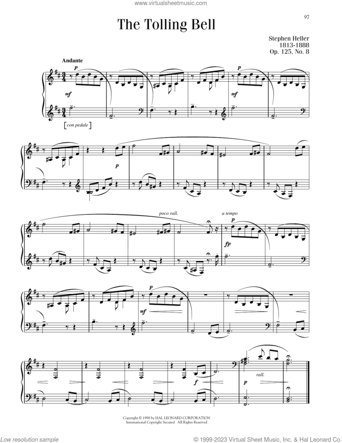 The Tolling Bell, Op. 125, No. 8, (intermediate) sheet music for piano solo by Stephen Heller, classical score, intermediate skill level