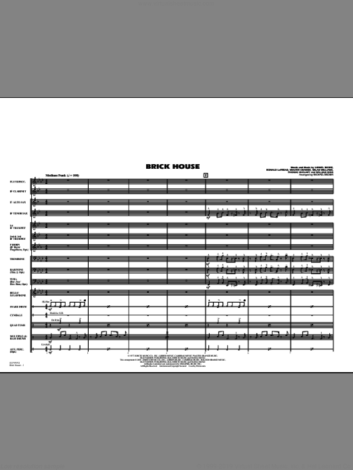 Brick House (COMPLETE) sheet music for marching band by Lionel Richie, Milan Williams, Ronald LaPread, Thomas McClary, Walter Orange, William King, Michael Brown and The Commodores, intermediate skill level