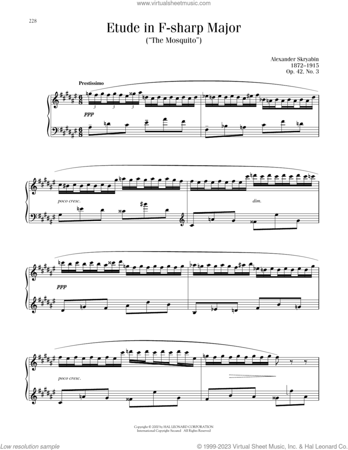 Etude, Op. 42, No. 3 sheet music for piano solo by Alexander Scriabin, classical score, intermediate skill level