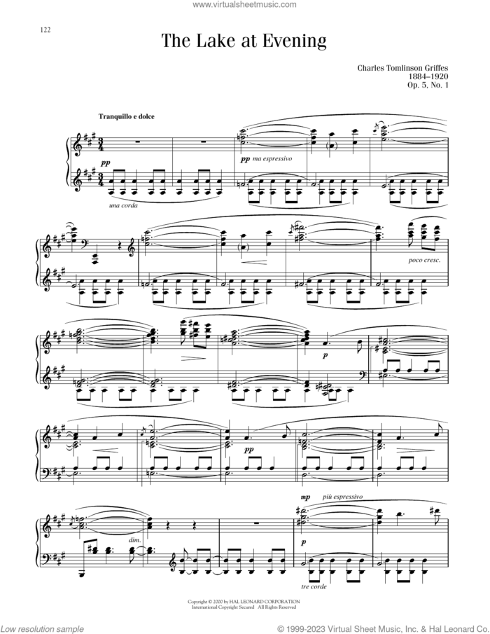 Lake At Evening Op. 5, No. 1 sheet music for piano solo by Charles Griffes, classical score, intermediate skill level