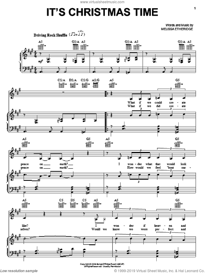 It's Christmas Time sheet music for voice, piano or guitar by Melissa Etheridge, intermediate skill level