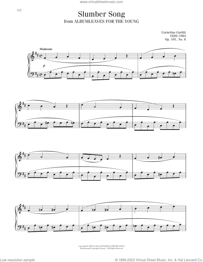 Slumber Song, Op. 101, No. 6 sheet music for piano solo by Cornelius Gurlitt, classical score, intermediate skill level