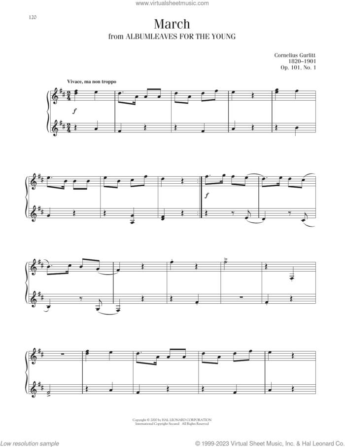 March, Op. 101, No. 1 sheet music for piano solo by Cornelius Gurlitt, classical score, intermediate skill level
