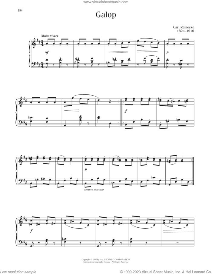 Galop sheet music for piano solo by Carl Reinecke, classical score, intermediate skill level