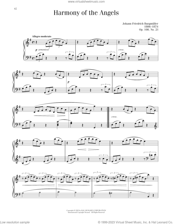 Harmony Of The Angels, Op. 100, No. 21 sheet music for piano solo by Friedrich Johann Franz Burgmuller, classical score, intermediate skill level