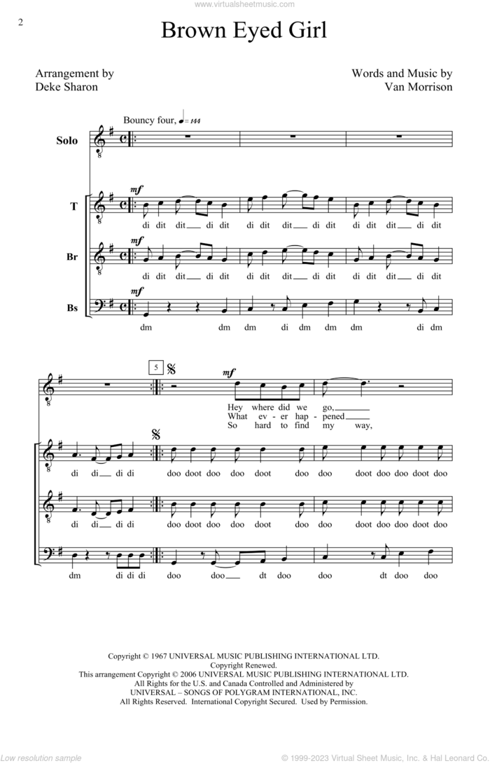 Brown Eyed Girl (arr. Deke Sharon) sheet music for choir (TTBB: tenor, bass) by Van Morrison and Deke Sharon, intermediate skill level