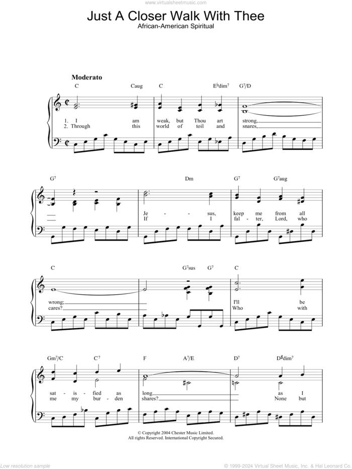 Just A Closer Walk With Thee sheet music for piano solo, easy skill level