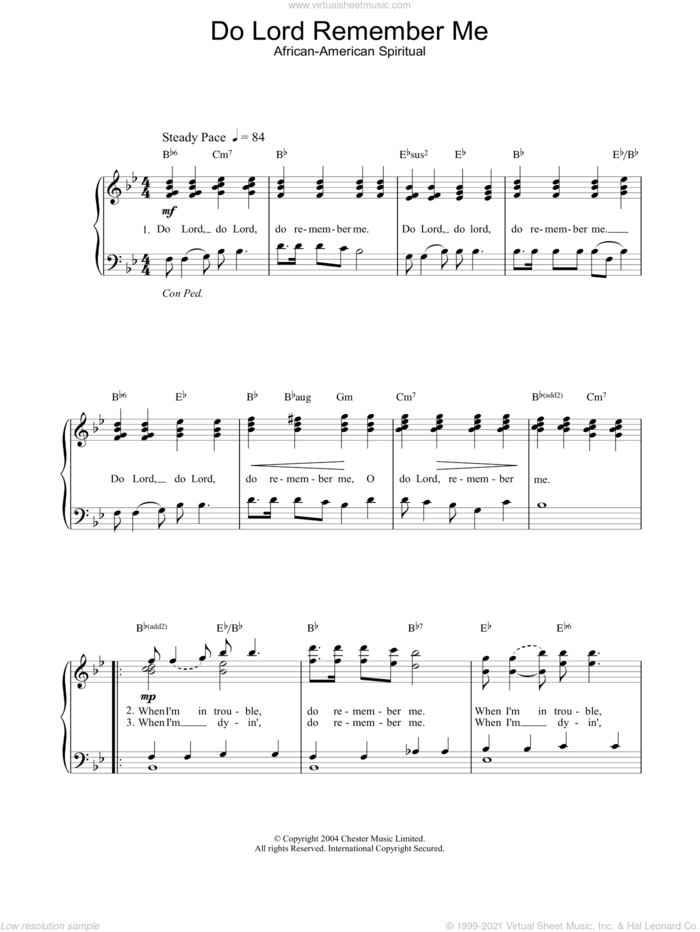 Do Lord Remember Me sheet music for piano solo, easy skill level