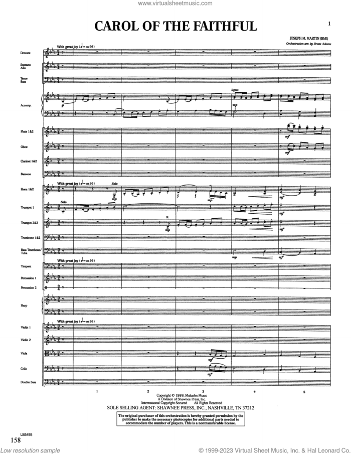 Carol Of The Faithful (from 'Canticle Of Joy') (COMPLETE) sheet music for orchestra/band (Orchestra) by Joseph M. Martin and Brant Adams, intermediate skill level