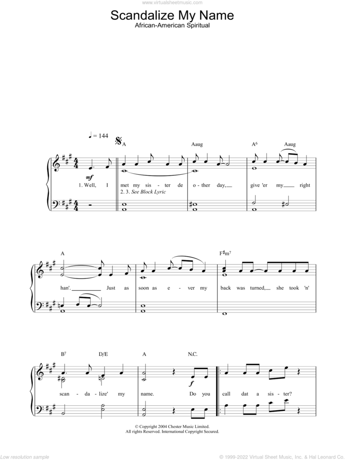 Scandalize My Name sheet music for piano solo, easy skill level