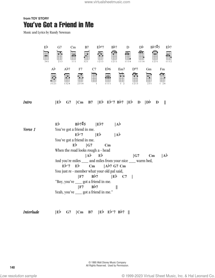 You've Got A Friend In Me (from Toy Story) sheet music for ukulele (chords) by Randy Newman, intermediate skill level