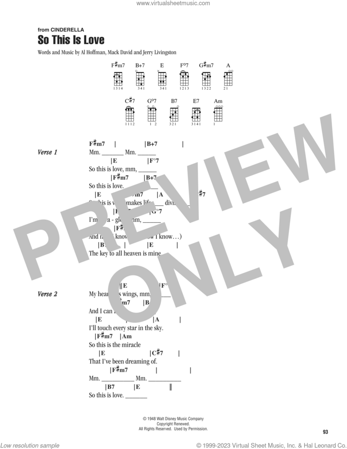 So This Is Love (from Cinderella) sheet music for ukulele (chords) by Al Hoffman, Jerry Livingston, Mack David and Mack David, Al Hoffman and Jerry Livingston, intermediate skill level