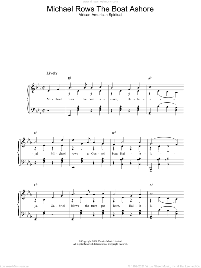 Michael Rows The Boat Ashore sheet music for piano solo, easy skill level