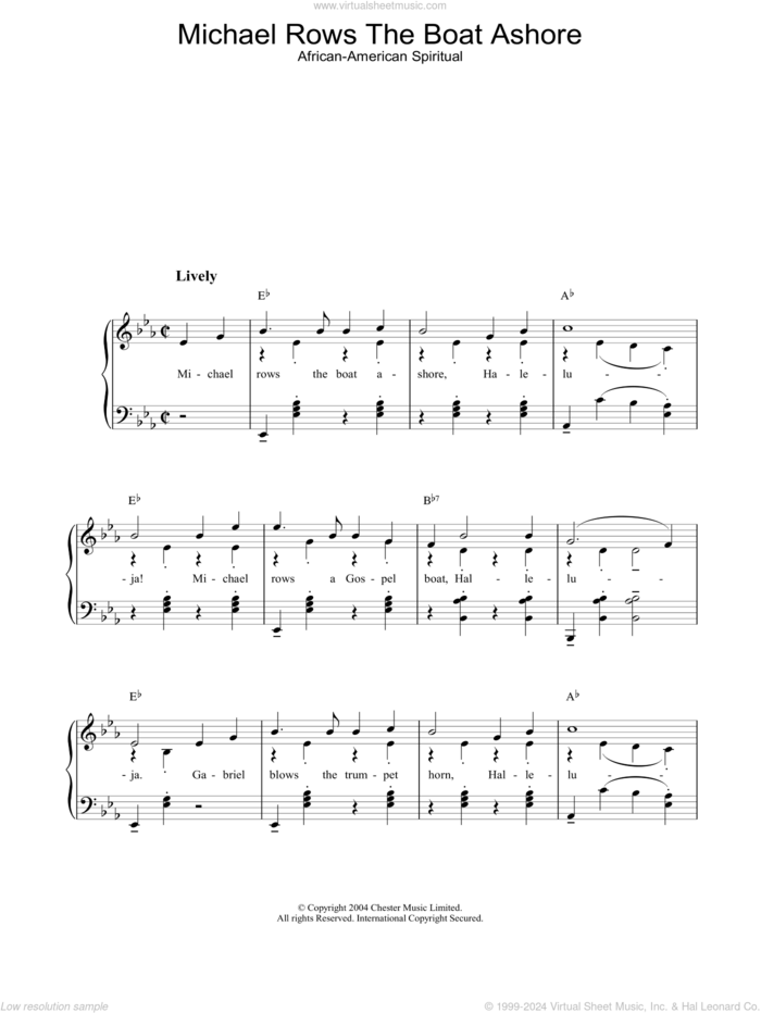 Michael Rows The Boat Ashore sheet music for piano solo, easy skill level