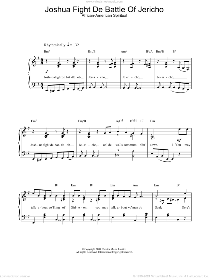 Joshua Fight De Battle Of Jericho sheet music for piano solo, easy skill level