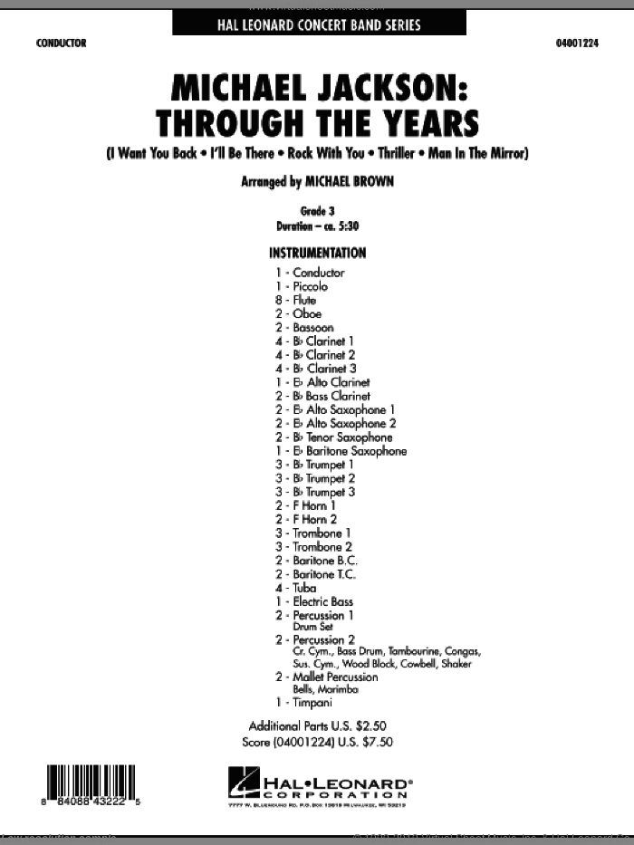 Michael Jackson: Through The Years (COMPLETE) sheet music for concert band by Michael Brown and Michael Jackson, intermediate skill level
