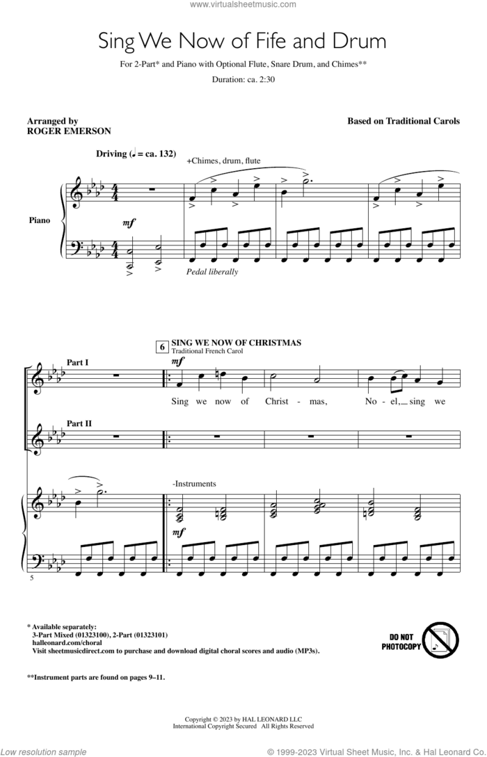 Sing We Now Of Fife And Drum sheet music for choir (2-Part) by Roger Emerson and Traditional Carols, intermediate duet