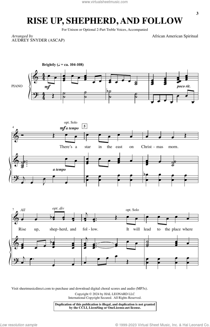 Rise Up, Shepherd, And Follow sheet music for choir (2-Part) by Audrey Snyder and Miscellaneous, intermediate duet