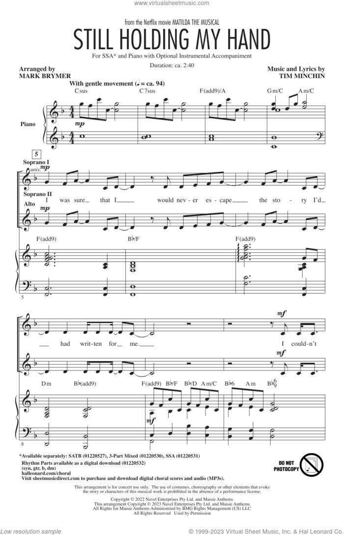 Still Holding My Hand (from Matilda The Musical) (arr. Mark Brymer) sheet music for choir (SSA: soprano, alto) by Tim Minchin and Mark Brymer, intermediate skill level