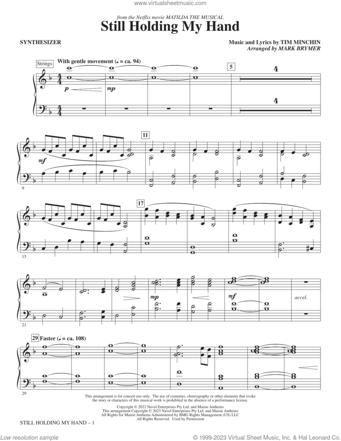 Still Holding My Hand (from Matilda The Musical) (arr. Mark Brymer) (complete set of parts) sheet music for orchestra/band (Rhythm) by Tim Minchin and Mark Brymer, intermediate skill level