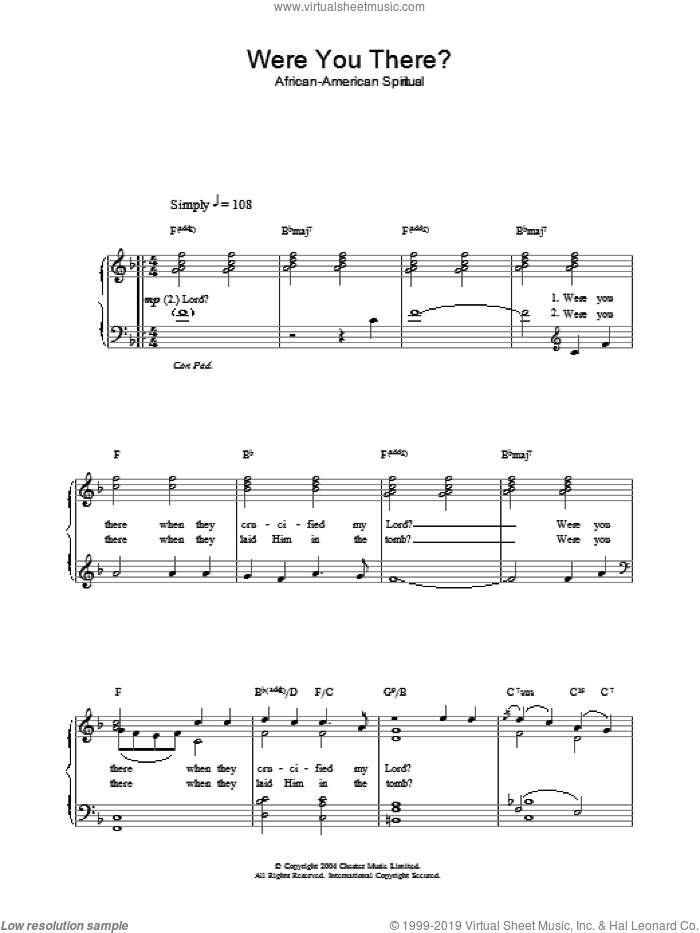 Were You There? sheet music for piano solo, easy skill level