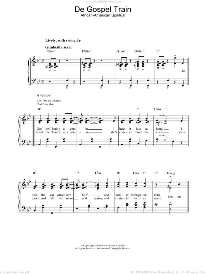 De Gospel Train sheet music for piano solo, easy skill level