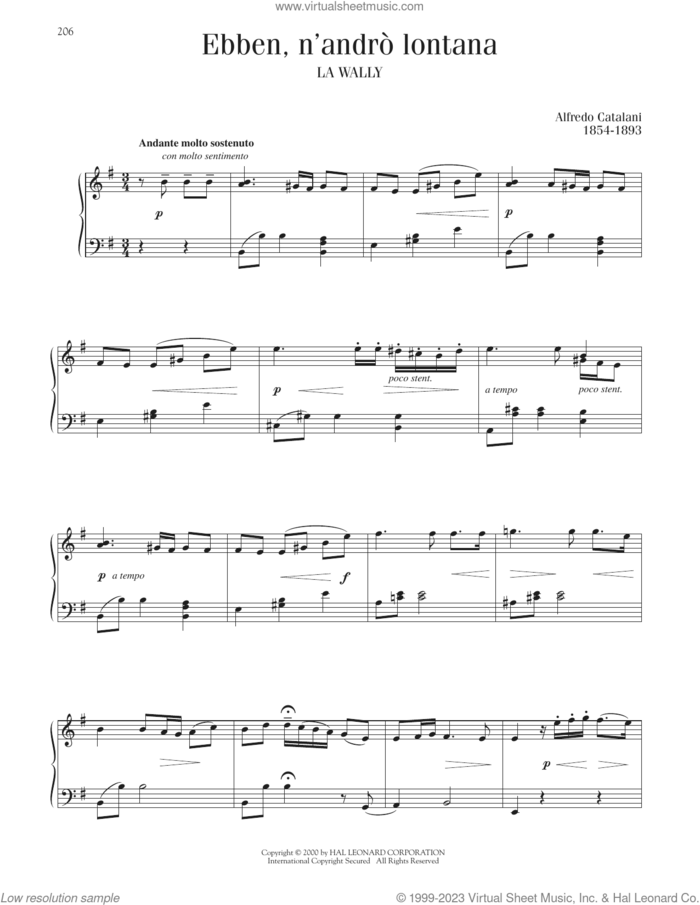 Ebben? Ne Andro Lontana sheet music for piano solo by Alfredo Catalani, classical score, intermediate skill level