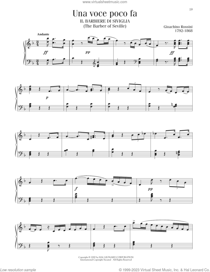 Una Voce Poco Fa sheet music for piano solo by Gioacchino Rossini, classical score, intermediate skill level