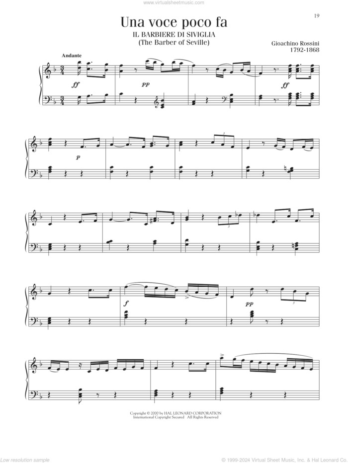 Una Voce Poco Fa sheet music for piano solo by Gioacchino Rossini, classical score, intermediate skill level