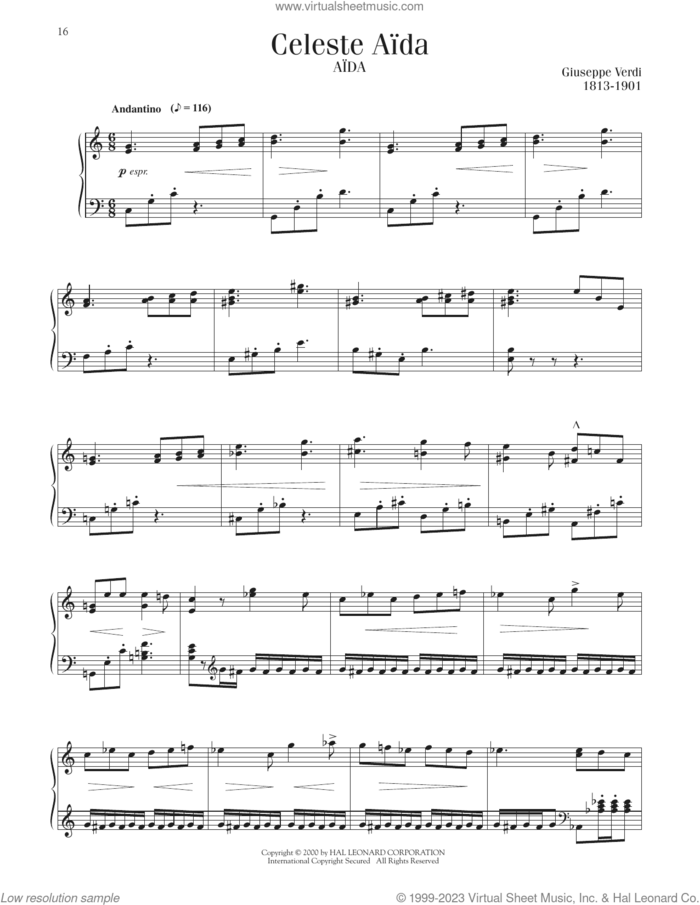 Celeste Aida, (intermediate) sheet music for piano solo by Giuseppe Verdi, classical score, intermediate skill level