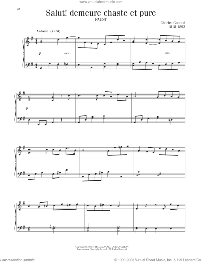 Salut! Demeure Chaste Et Pure sheet music for piano solo by Charles Gounod, classical score, intermediate skill level