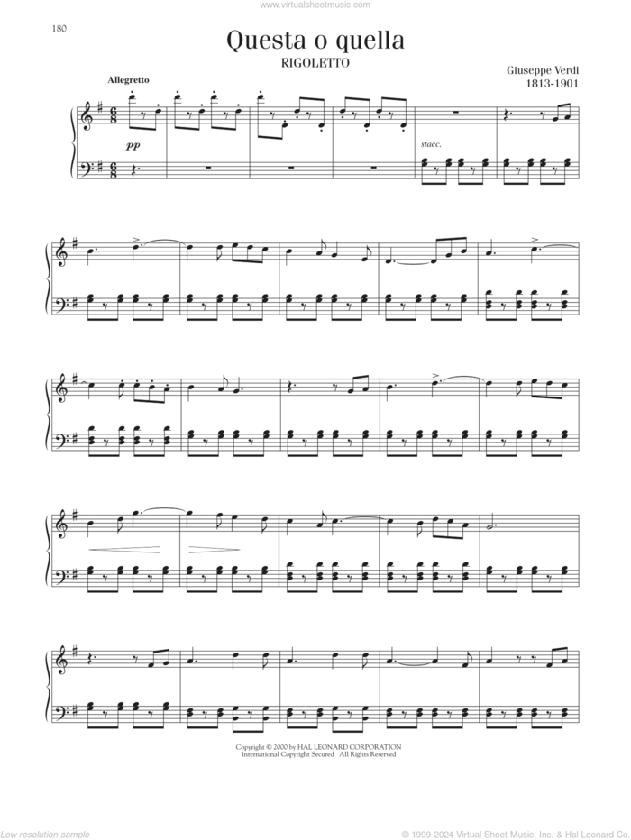 Questa O Quella sheet music for piano solo by Giuseppe Verdi, classical score, intermediate skill level