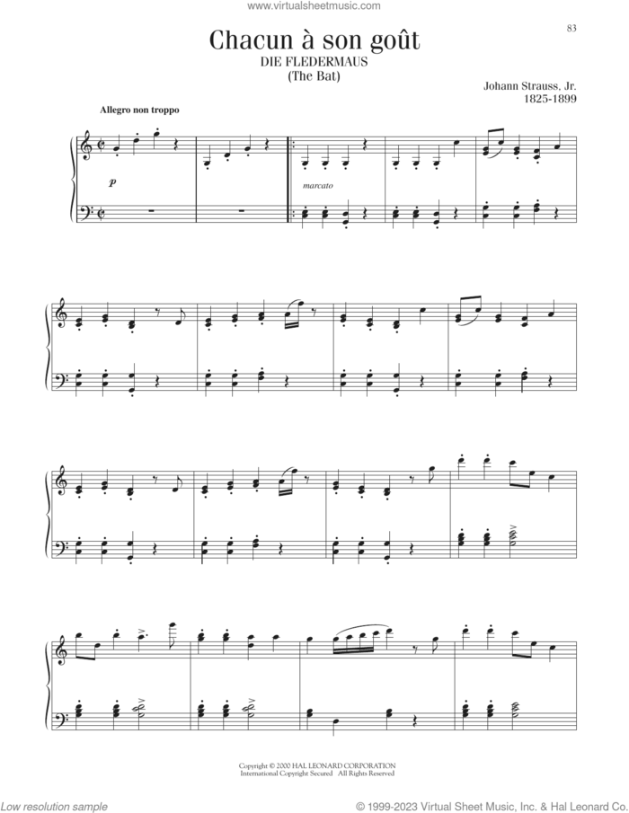 Chacun A Son Gout sheet music for piano solo by Johann Strauss, Jr., classical score, intermediate skill level