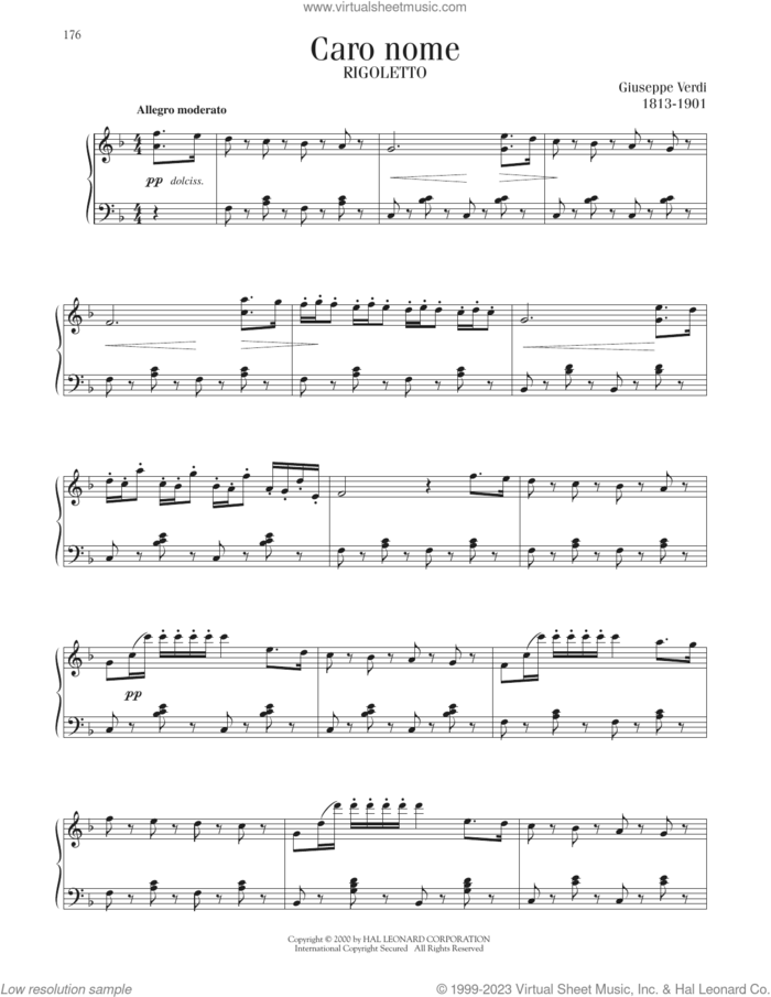 Caro Nome sheet music for piano solo by Giuseppe Verdi, classical score, intermediate skill level
