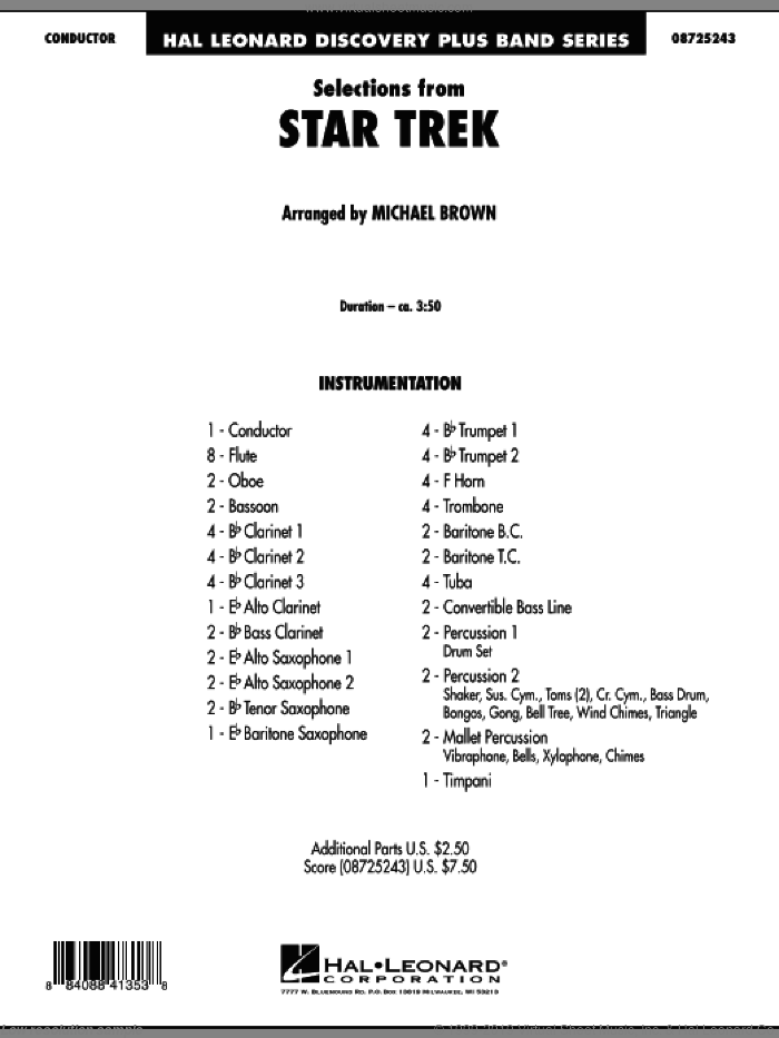 Selections from Star Trek (COMPLETE) sheet music for concert band by Michael Giacchino and Michael Brown, intermediate skill level