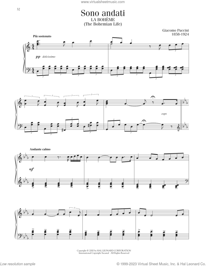 Sono andati sheet music for piano solo by Giacomo Puccini, classical score, intermediate skill level