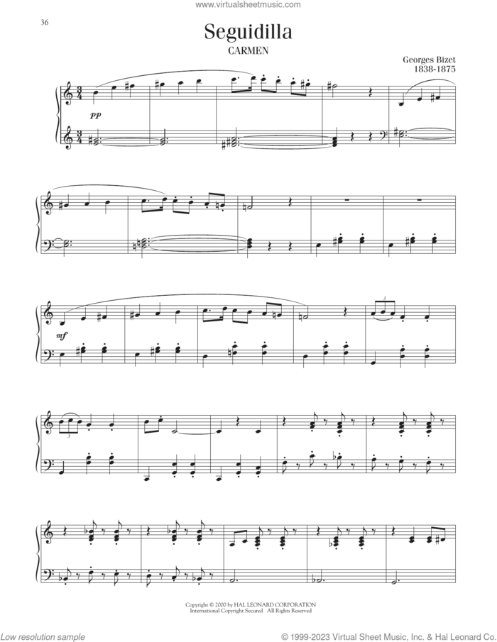 Seguidilla sheet music for piano solo by Georges Bizet, classical score, intermediate skill level