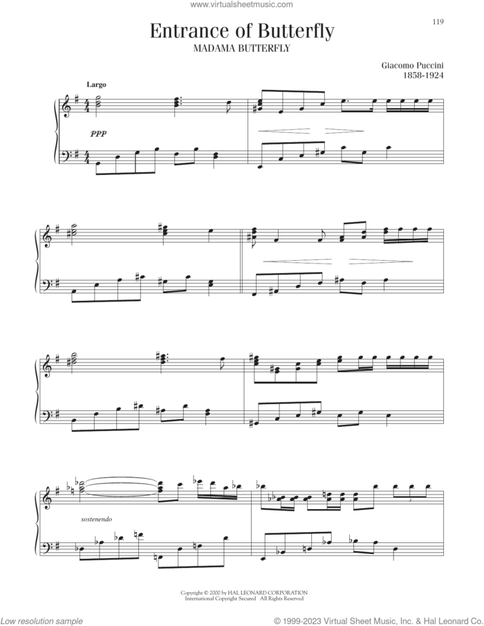 Entrance Of Butterfly sheet music for piano solo by Giacomo Puccini, classical score, intermediate skill level
