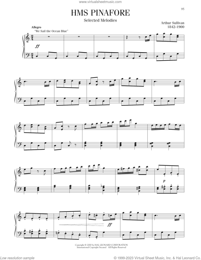 HMS Pinafore, Selected Melodies sheet music for piano solo by Arthur Sullivan, intermediate skill level