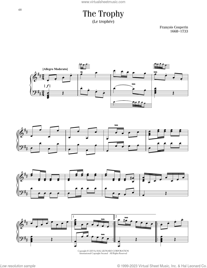Le Trophee (The Trophy) sheet music for piano solo by Francois Couperin, classical score, intermediate skill level