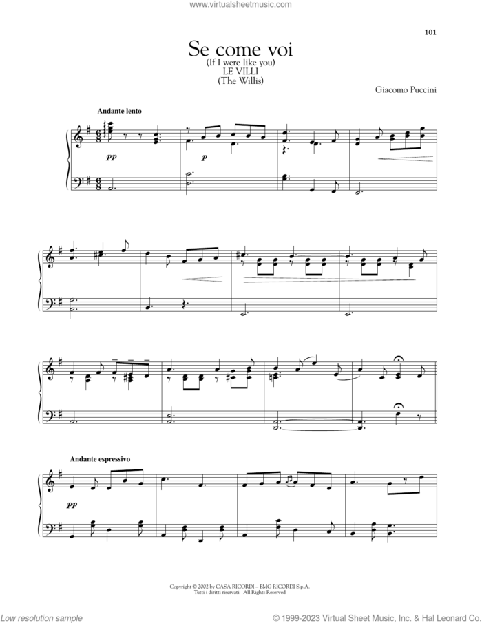 Se Come Voi Piccina sheet music for piano solo by Giacomo Puccini, classical score, intermediate skill level