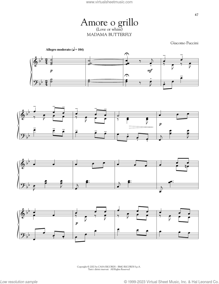 Amore O Grillo sheet music for piano solo by Giacomo Puccini, classical score, intermediate skill level