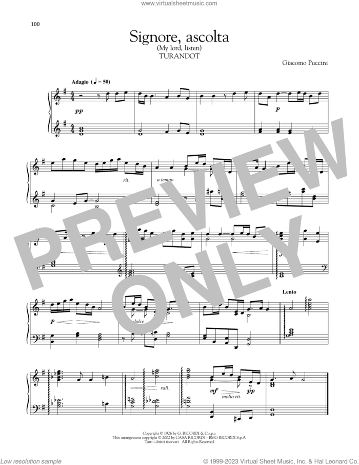 Signore Ascolta sheet music for piano solo by Giacomo Puccini, classical score, intermediate skill level