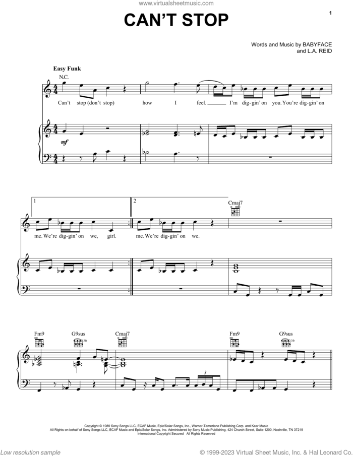 Can't Stop sheet music for voice, piano or guitar by After 7, Babyface and L.A. Reid, intermediate skill level