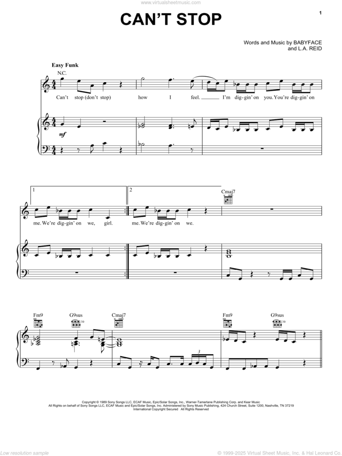 Can't Stop sheet music for voice, piano or guitar by After 7, Babyface and L.A. Reid, intermediate skill level