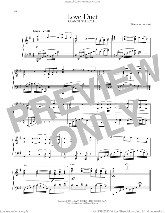 Love Duet sheet music for piano solo by Giacomo Puccini, classical score, intermediate skill level