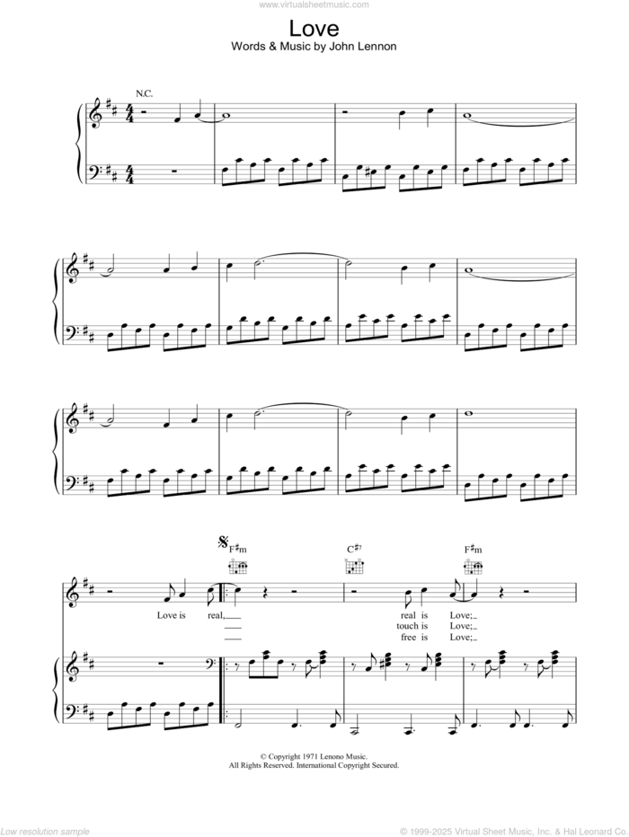 Love sheet music for voice, piano or guitar by John Lennon, intermediate skill level