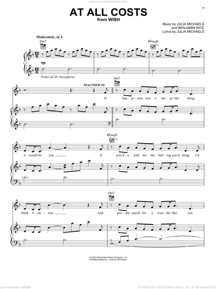 At All Costs (from Wish) sheet music for voice, piano or guitar by Chris Pine and Ariana DeBose, Benjamin Rice and Julia Michaels, intermediate skill level